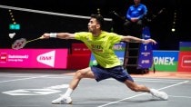 At least 65 percent of Lakshya Sen's points in the opening set came from pushes, smashes, drops, loopy lifts and tosses to Shifeng's far forehand as he took the opening set 21-13. (Badminton Photo)