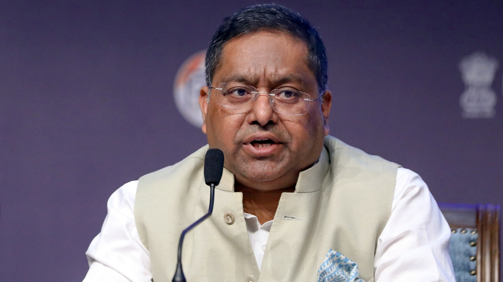 MEA Spokesperson Randhir Jaiswal speaks during the inter-ministerial briefing on recent developments in West Asia