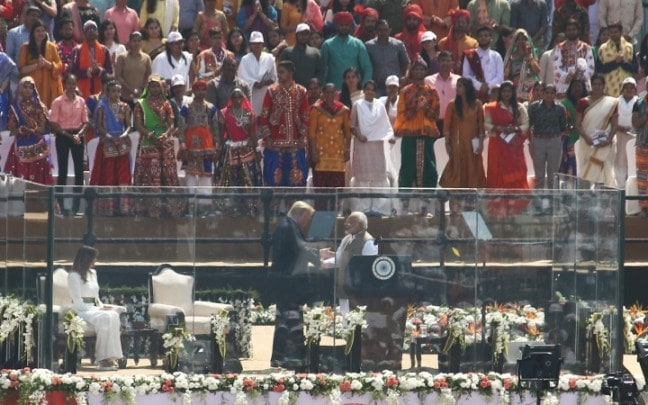 US President Donald Trump and PM Narendra Modi at the stadium. 