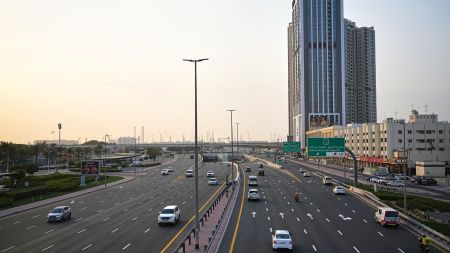 Light traffic moves along a main road in Dubai, United Arab Emirates, Tuesday, March 3, 2026. (AP Photo)