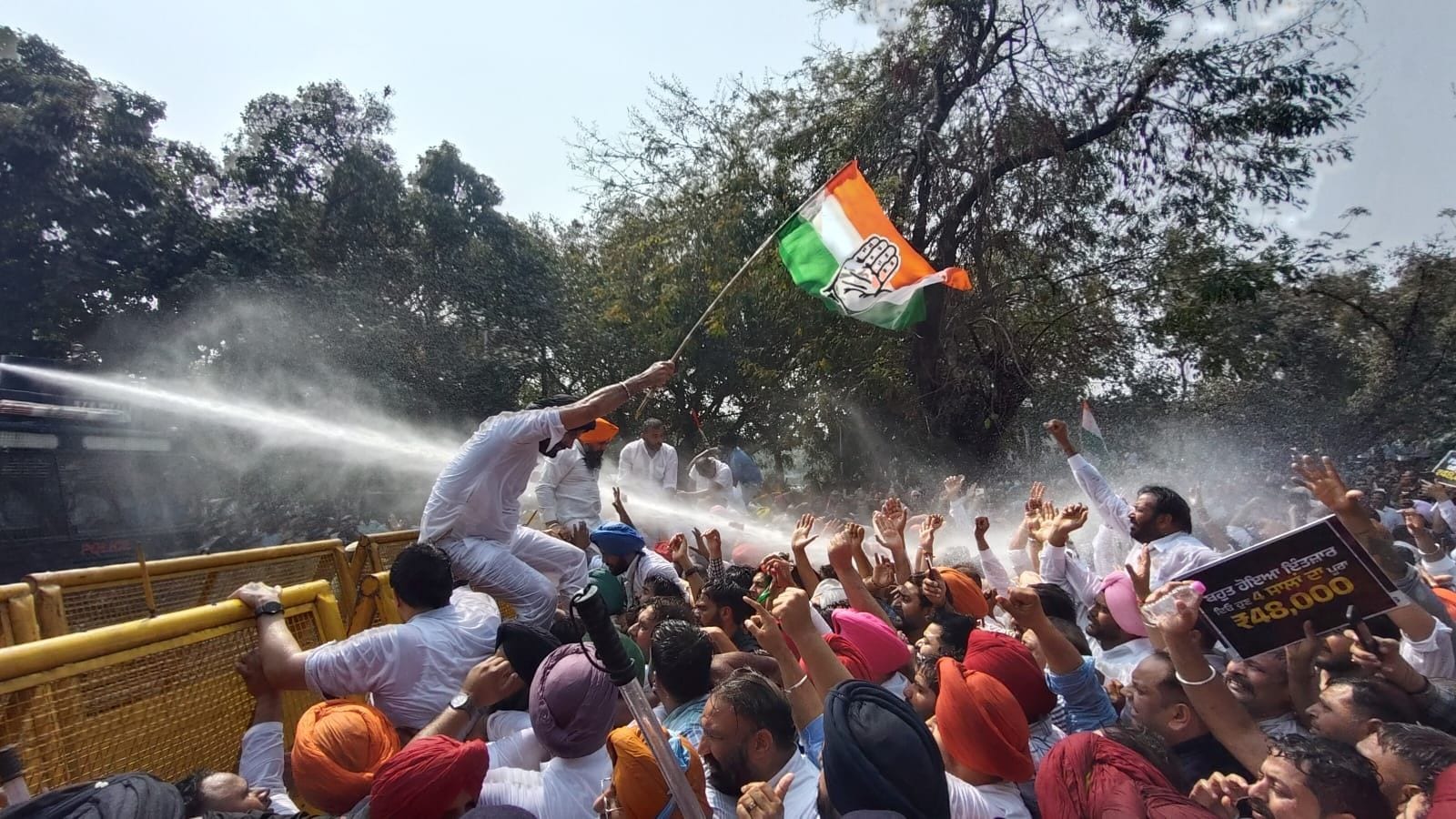 Police use water cannons to halt Congress protest march to Punjab Assembly