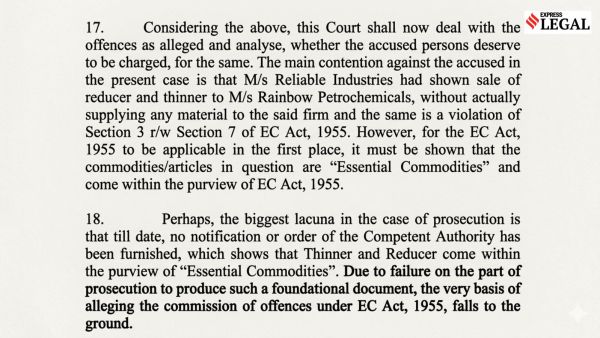 The court held that the prosecution’s case collapsed at the threshold, as it failed to establish that the very commodities in question were regulated under the EC Act.