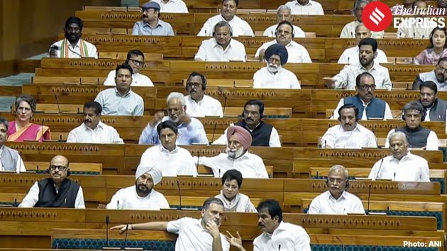 Opposition members raise the issue of the evolving situation in West Asia during proceedings in the Lok Sabha,