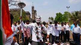 Members of various students unions protested at SPPU ( Savitribai Phule Pune University) demanding fair policies, transparency, and accountability etc when Senate meeting was in progress amid a large number of security deployment on Friday. (Express Photo by Arul Horizon)