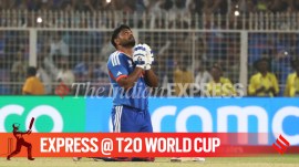 Samson Samson after powering India to a five-wicket win over West Indies in Kolkata. (Express photo by Partha Paul)