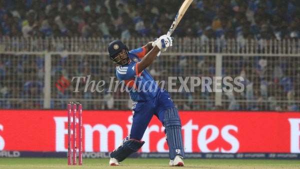 Sanju Samson's knock helped India beat West Indies and qualify for T20 World Cup 2026 semifinals. (Express photo by Partha Paul)