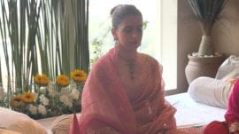 Sanya Malhotra shared a series of photos of her griha pravesh ceremony