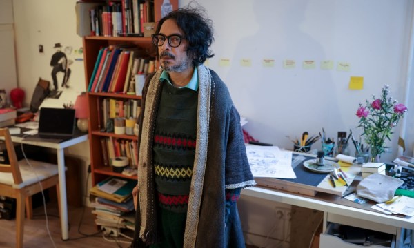 Sarnath Banerjee, the author of Absolute Jafer, in his flat in Berlin. (Source: Sarnath Banerjee)