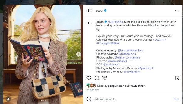 American actor Elle Fanning wearing a Coach mini-charm. (Source: Coach/Instagram)