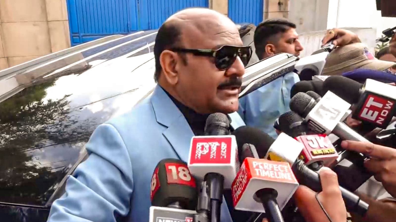 Surinder Choudhary speaks with the media while leaving the residence of JKNC president Farooq Abdullah following a reported firing incident, in Jammu. (PTI Photo)