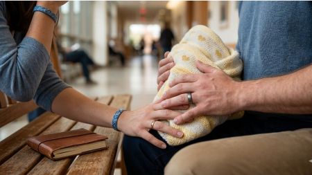 An AI generated picture for a newborn baby with mother and father. Can be used for surrogacy stories.