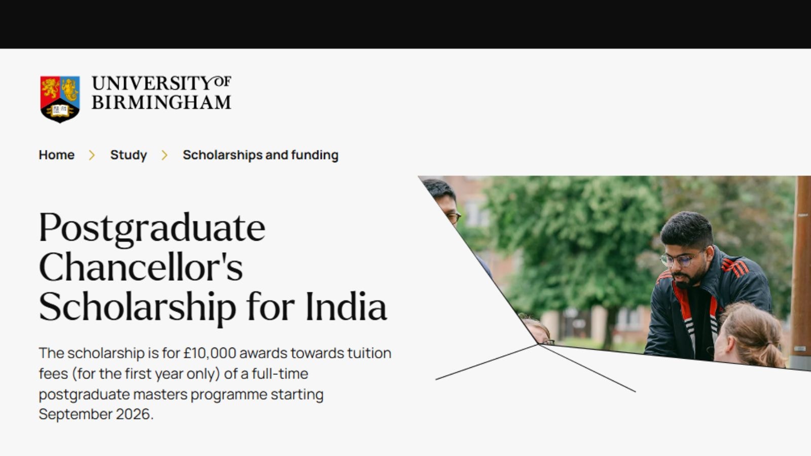 University of Birmingham offers £10,000 scholarship for Indian PG students for 2026