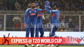 Varun Chakaravarthy is the leading wicket taker for India in this T20 World Cup but has been hit for nine sixes. (Express photo by Partha Paul)