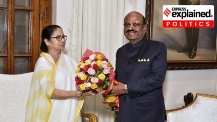 West Bengal CM Mamata Banerjee and Governor CV Ananda Bose at Raj Bhawan in 2023.