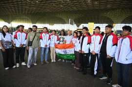 The Indian Icestock team is stranded at Chhatrapati Shivaji Maharaj International Airport terminal 2 as their flight to Abu Dhabi this afternoon is cancelled, in Mumbai on 01 March 2026.