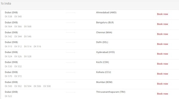 Flights available from United Arab Emirates to India.