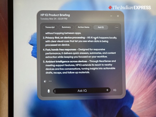 HP IQ वसंत ऋतु में EliteBooks, ProBooks, Zbooks और Poly उपकरणों पर उपलब्ध होगा। (छवि क्रेडिट: अनुज भाटिया/द इंडियन एक्सप्रेस)
