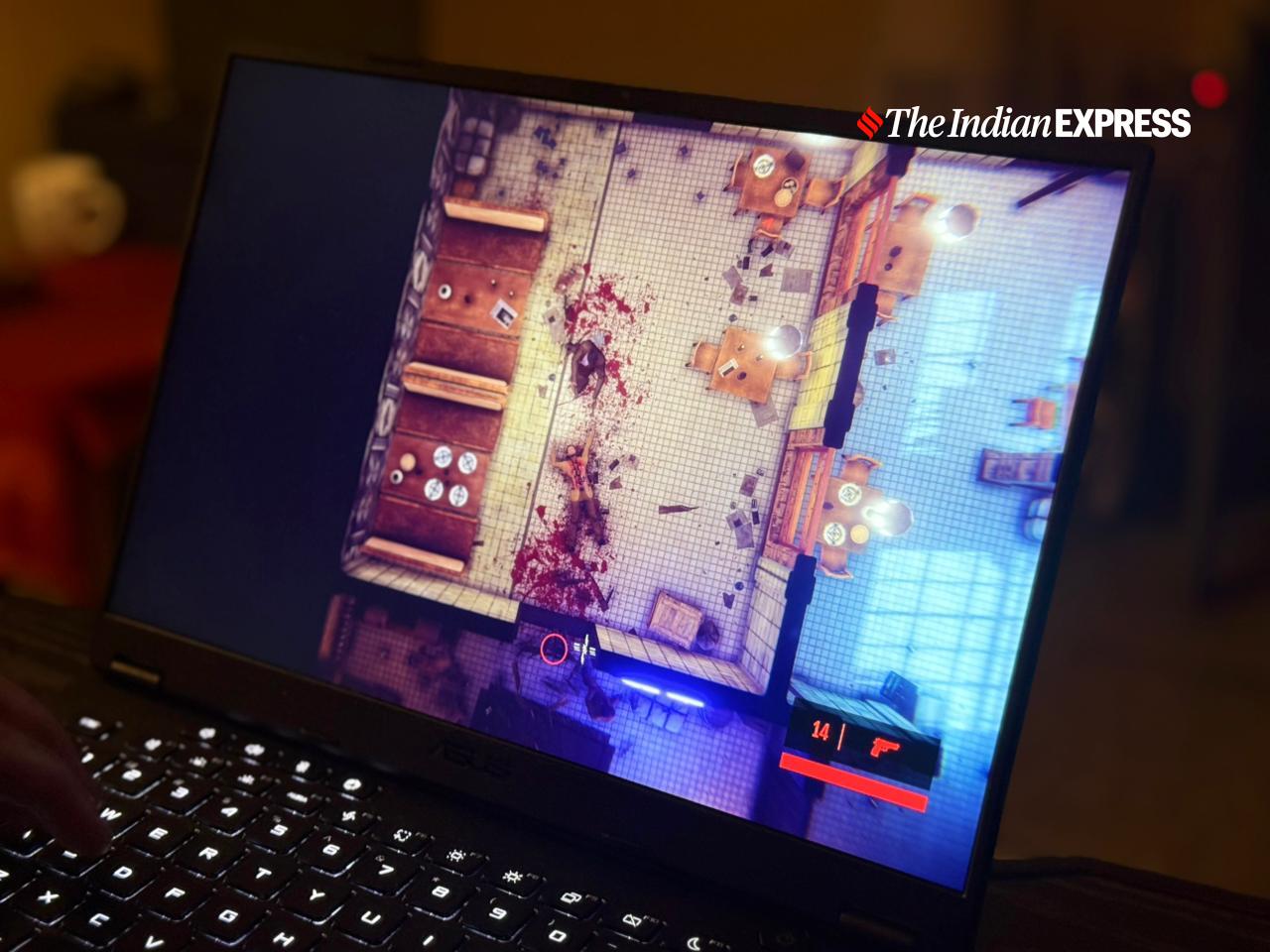 Fast-paced games run fluidly on the 165Hz display, highlighting the laptop’s strong real-world gaming capabilities. (Image: Bijin Jose/The Indian Express)