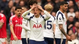 Tottenham's Xavi Simons reacts during the English Premier League match vs Nottingham Forest in London. (PHOTO: AP)