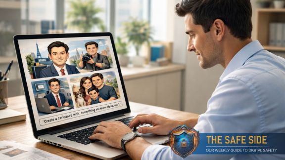 A user tries the viral AI prompt “create a caricature using everything you know about me,” a trend cybersecurity experts warn could expose personal data to scammers. (AI-generated Image: DALLE)