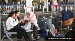 A group of passengers is stranded at Chhatrapati Shivaji Maharaj International Airport terminal 2 as their flights to different places in the middle east are cancelled due to the ongoing Iran-Israel conflict, in Mumbai on 01 March 2026. Express photo by Sankhadeep Banerjee
