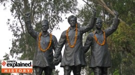 Statues of Bhagat Singh, Rajguru and Sukhdev at the India–Pakistan Border, near Hussainiwala.