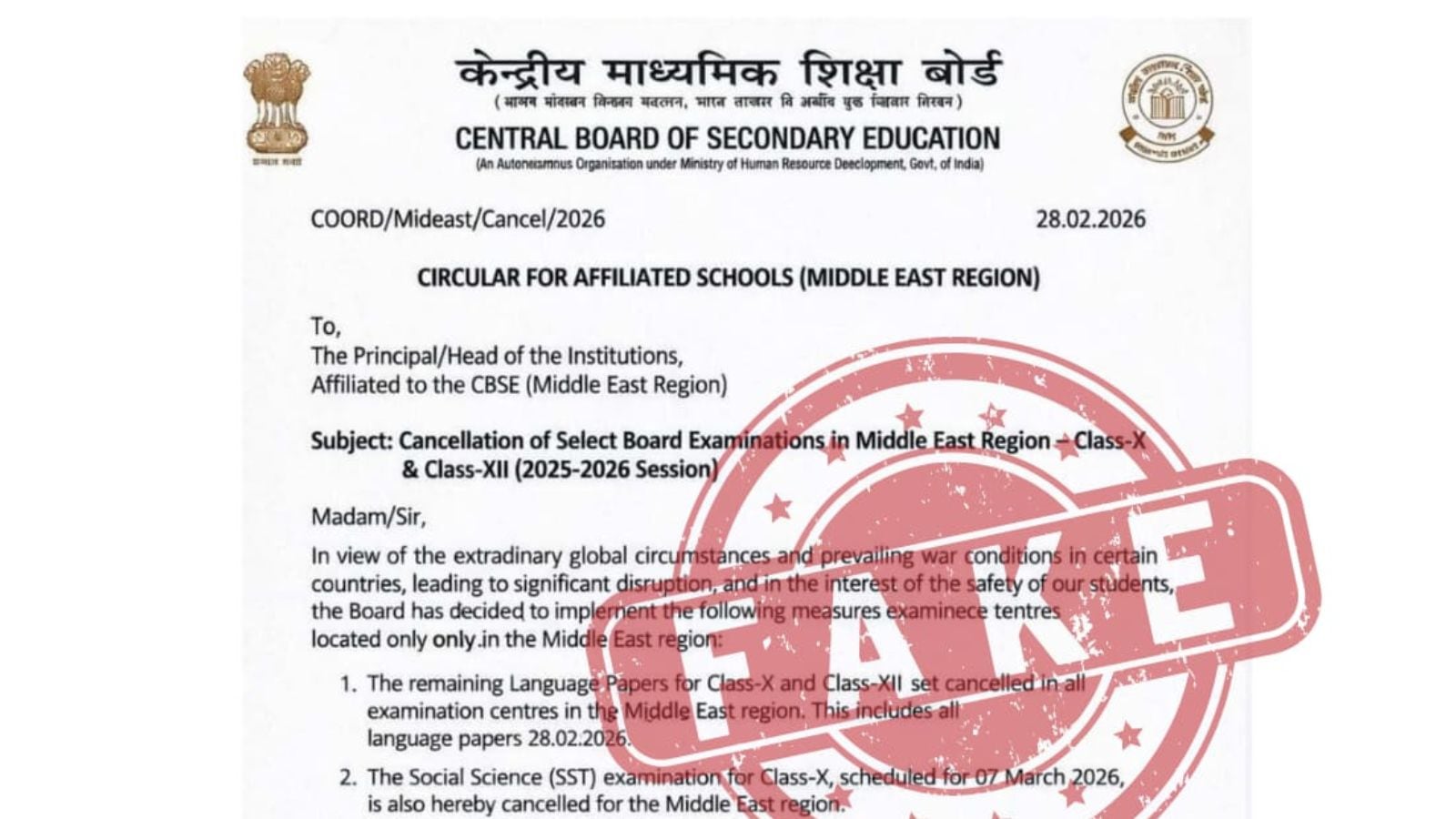 Hoax notice says CBSE cancels exam across the Middle East over Iran-Israel war; Board denies it