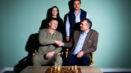 (Standing, from left): COO of Norway Chess, Benedicte Westre Skog and co-founder of Chess Mates, Morten Borge. (Sitting): Erling Haaland and CEO of Norway Chess, Kjell Madland. (Photo: Norway Chess)