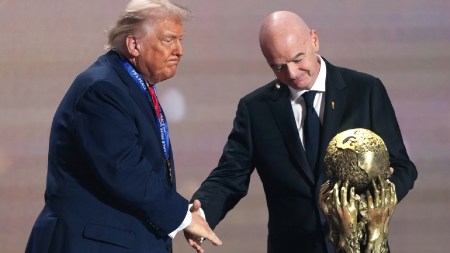 FIFA's AI plans for World Cup: President Gianni Infantino presents President Donald Trump with the FIFA Peace Prize during the draw for the 2026 soccer World Cup at the Kennedy Center in Washington, Friday, Dec. 5, 2025. (AP Photo)