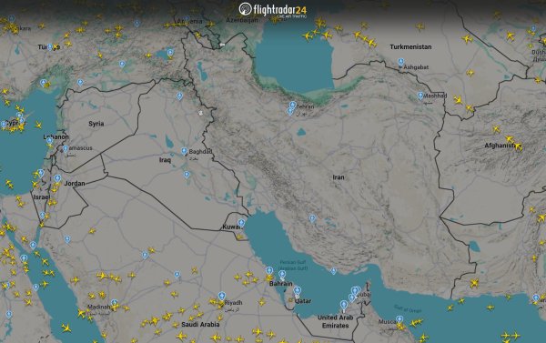 Airspace over Iran, Iraq, Kuwait, Israel, Bahrain, the UAE and Qatar remained virtually empty