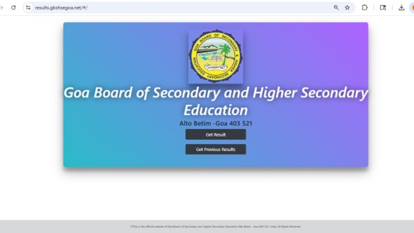 Official website to check Goa board HSSC result (screengrab of gbshse.in)