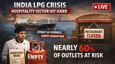 the National Restaurant Association of India (NRAI) warning that nearly 60% of outlets could shut down if commercial gas cylinder shortage persists.