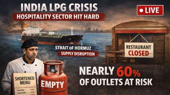 the National Restaurant Association of India (NRAI) warning that nearly 60% of outlets could shut down if commercial gas cylinder shortage persists.
