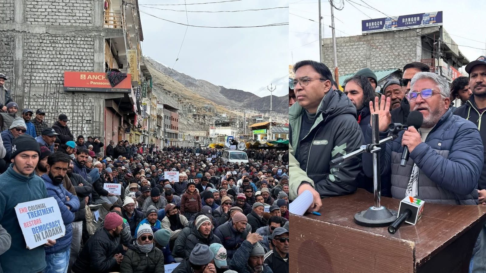 Markets remained shut in both Leh and Kargil as people carrying banners demanding statehood and safeguards under the Sixth Schedule of the Constitution walked through the main markets.