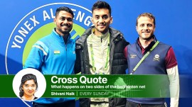 Lakshya Sen with sports psychologist Mon Brokman (R).