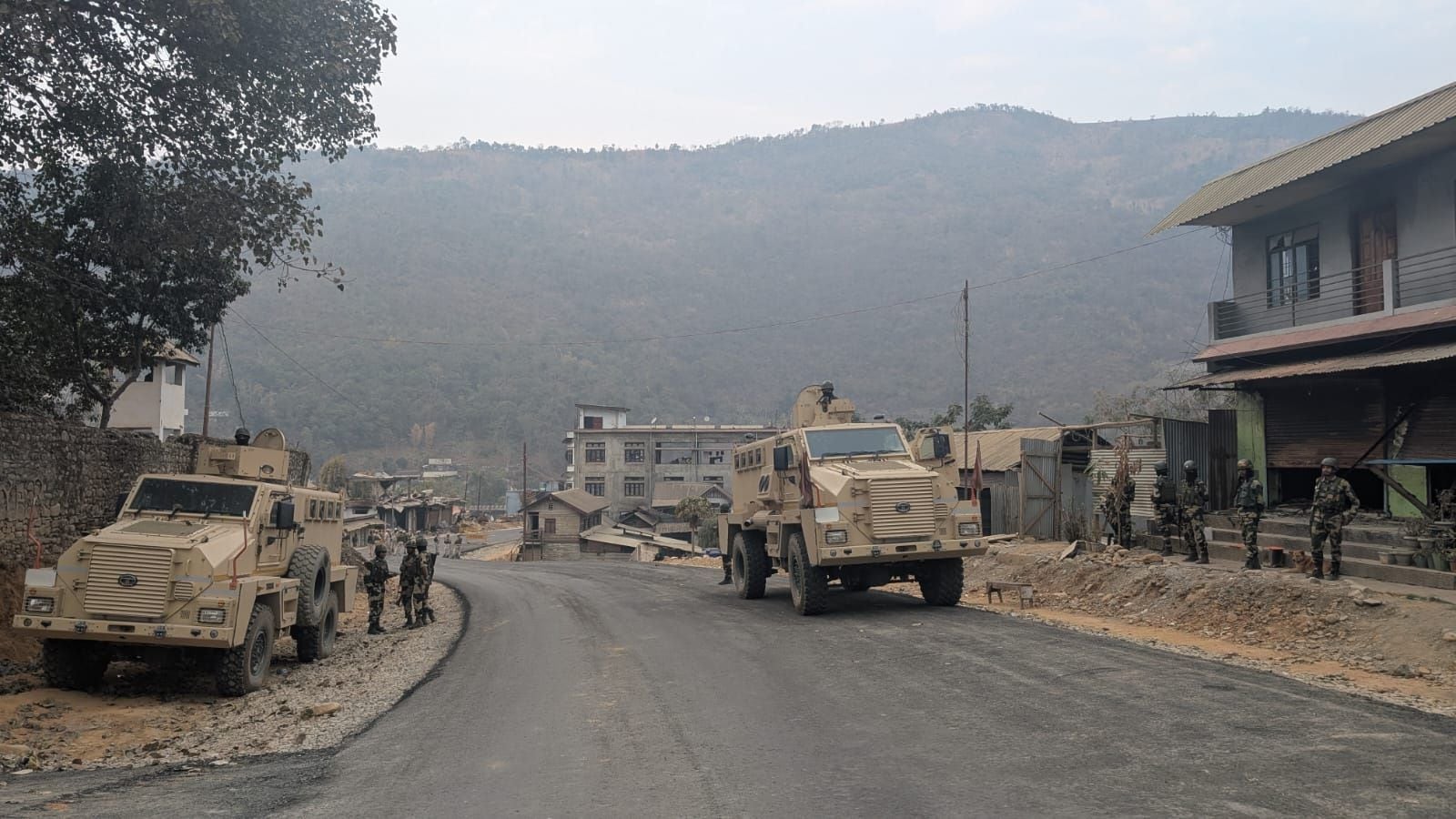 Security deployment at Litan Sareikhong, the village in Ukhrul that has been the epicentre of violence, arson and sustained tensions between the local Tangkhul Naga and Kuki communities. (File)