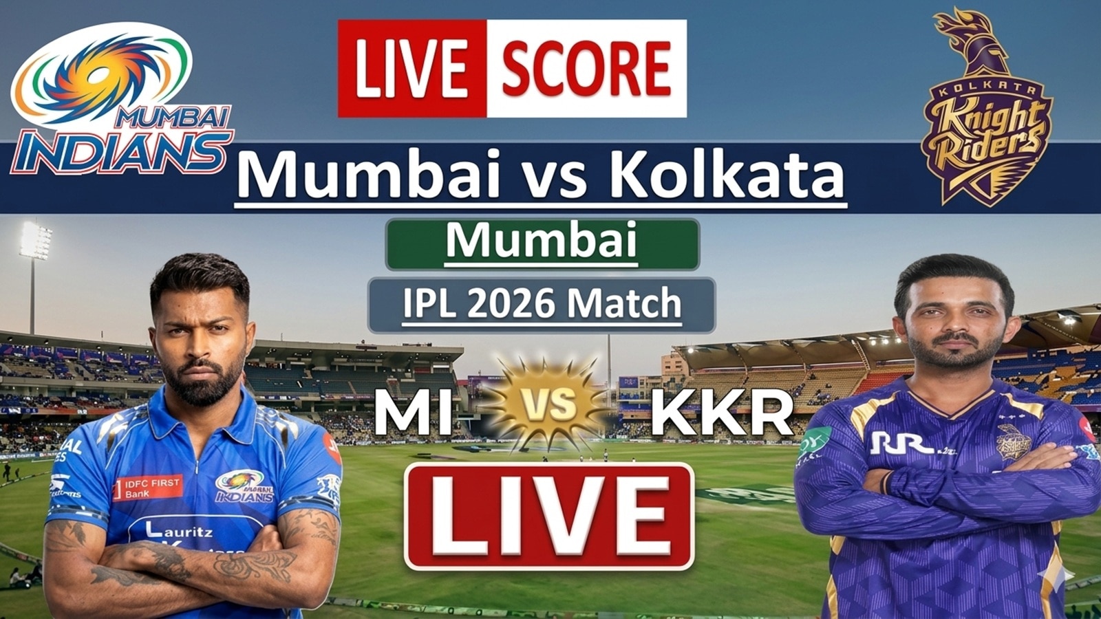 IPL 2026 Live Score, MI vs KKR LIVE Cricket Score: Mumbai wins toss and opts to bowl first vs Kolkata at Wankhede