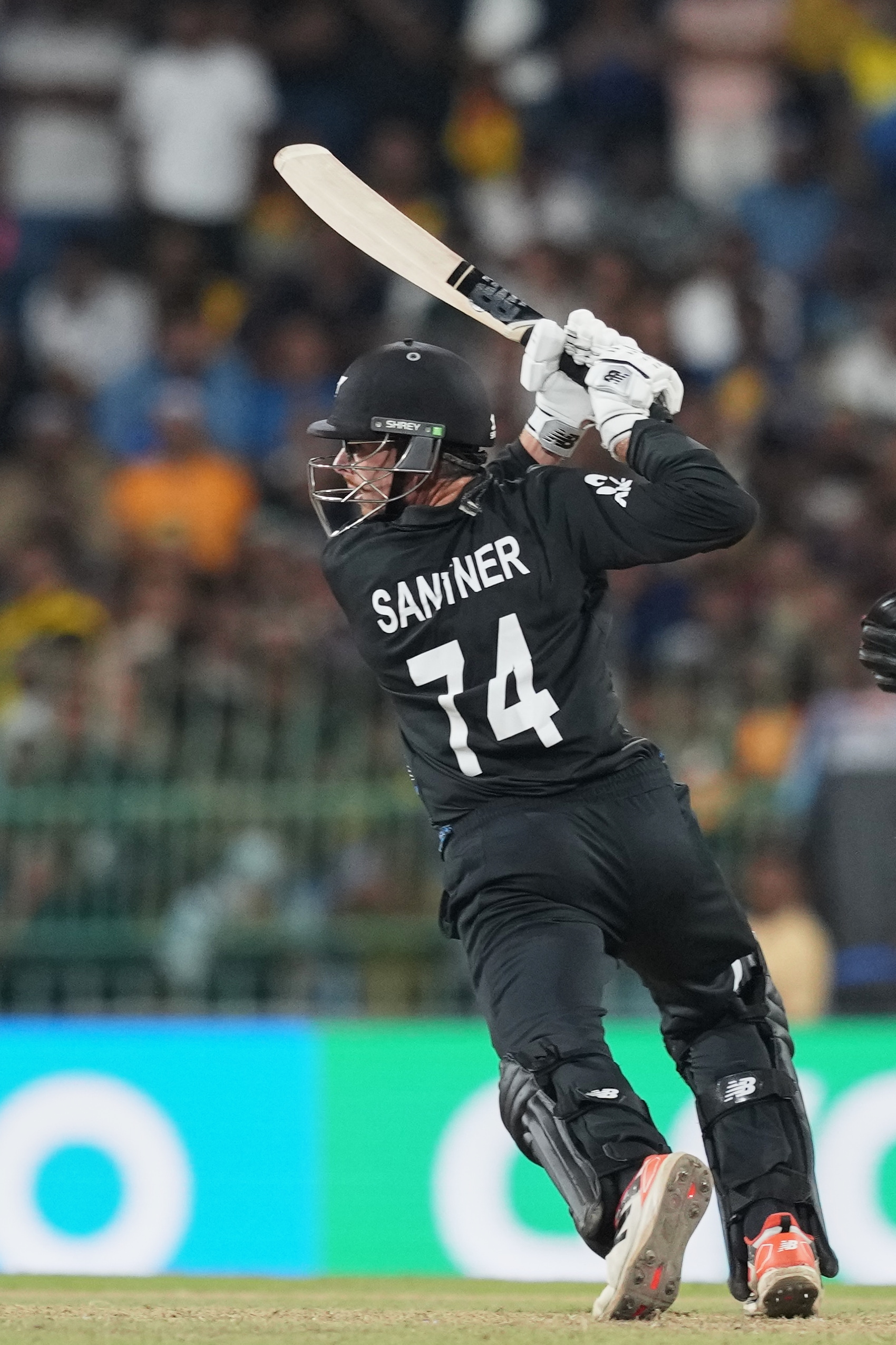 New Zealand's captain Mitchel Santner during the T20 World Cup cricket match between Sri Lanka and New Zealand in Colombo, Sri Lanka, Wednesday, Feb. 25, 2026. (AP Photo/Eranga Jayawardena)