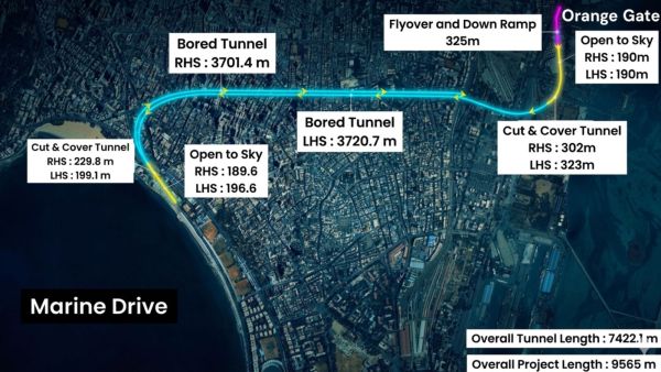Orange Gate-Marine Drive tunnel map (Image: MMRDA/Photo enhanced with AI)