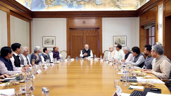  Prime Minister Narendra Modi chairs a meeting of the Cabinet Committee on Security to review the mitigating measures in the wake of the ongoing conflict in West Asia, in New Delhi on Sunday. Union Home Minister Amit Shah, Defence Minister Rajnath Singh, External Affairs Minister S. Jaishankar, and other Ministers also present. (@narendramodi X/ANI Video Grab)