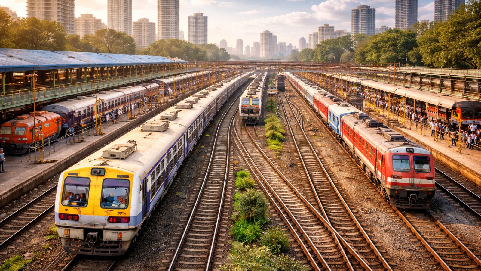 Presently, about 120 originating Mail/Express trains and about 3,200 suburban trains are handled daily in Mumbai area. (Image generated using AI)