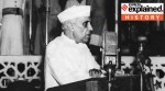 Jawaharlal Nehru gives his landmark "tryst with destiny" speech at Parliament House in New Delhi in 1947.