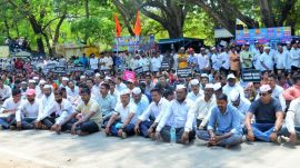 Jyotiba Residents of Parite and surrounding villages march to the Kolhapur collectorate on Monday, demanding removal of priests involved in the Jyotiba temple brawl. Express