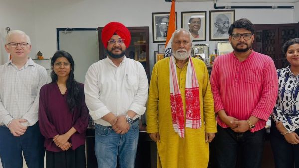 Vice-Chancellor Professor Raghavendra P Tiwari along with Dr Rubal Kanozia, HoD Media Studies and PhD scholars Naman and Ritu Arya whose research was accepted at the International Agency for Research on Cancer, WHO (IARC)@60 Conference of WHO, Lyon France.