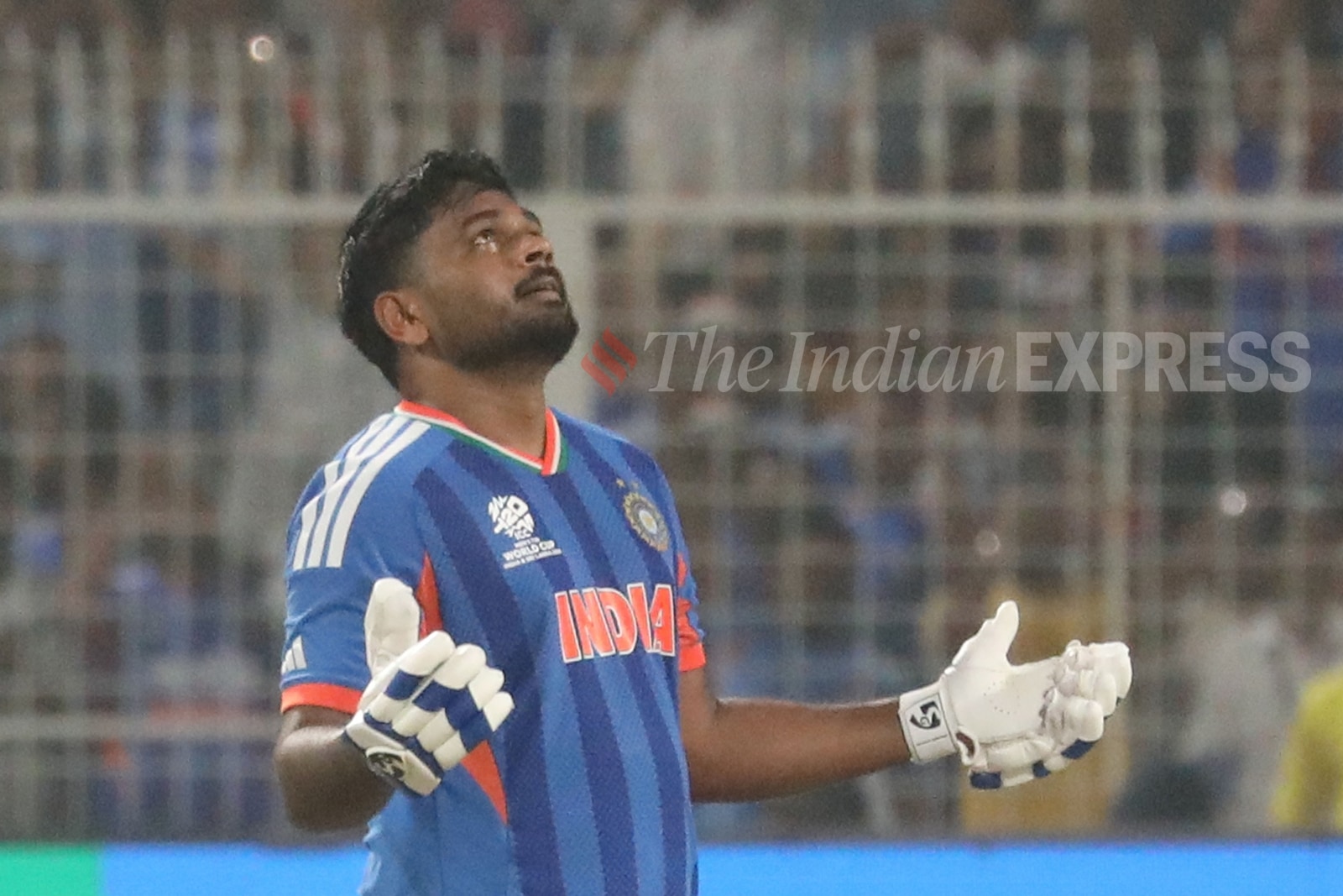 Sanju Samson broke Virat Kohli's record for highest score by an Indian in a run-chase of a T20 World Cup match. (Express Photo by Partha Paul)