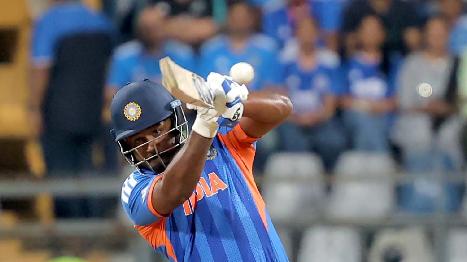 India's Sanju Samson smashed a 42-ball 89 in the T20 World Cup semi-final against England on Thursday at the Wankhede Stadium in Mumbai. (Express photo by Narendra Vaskar)