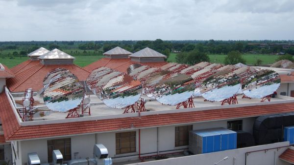 Parabolic mirrors installed at the Shri Sai Baba Samadhi Temple at Shirdi used for heating up steam for cooking.