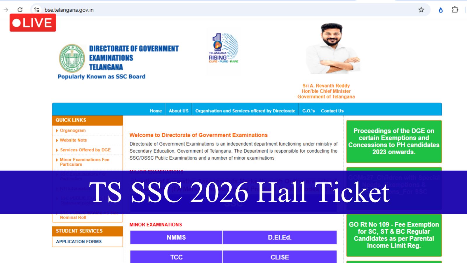 TS SSC Class 10th Hall Ticket 2026 Highlights: Admit cards out at bse.telangana.gov.in, exams from March 14