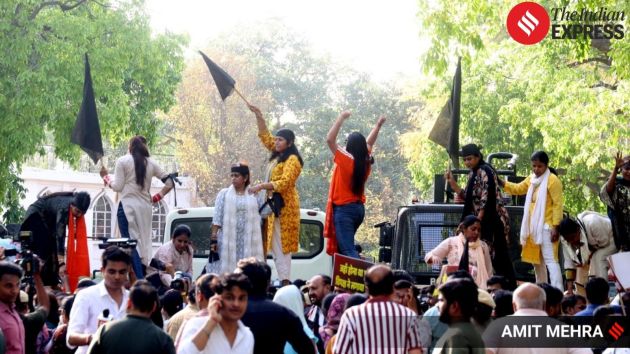 The protest was held near the residence of Lok Sabha Leader of Opposition Rahul Gandhi in Sunehri Bagh