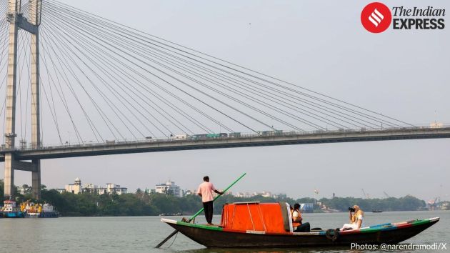 Prime Minister Narendra Modi took a boat ride on the Hooghly river in Kolkata on Friday morning